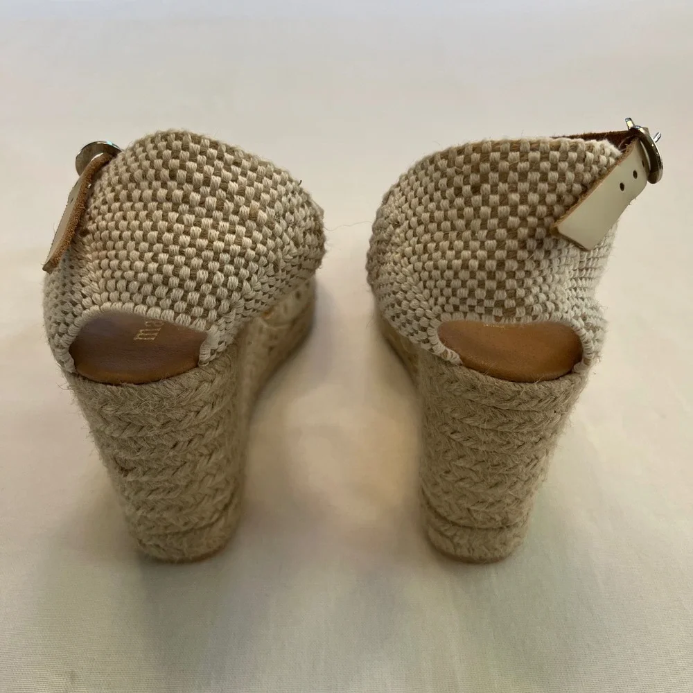 Maypol Beige Eyelet Canvas Espadrille Wedge Sandals Made in Spain Size 38 US 7.5